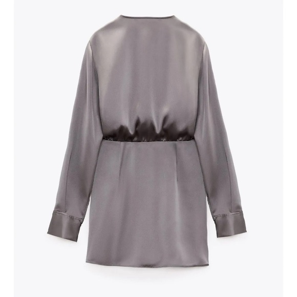 NWT ZARA Grey satin wrap dress - Picture 4 of 4